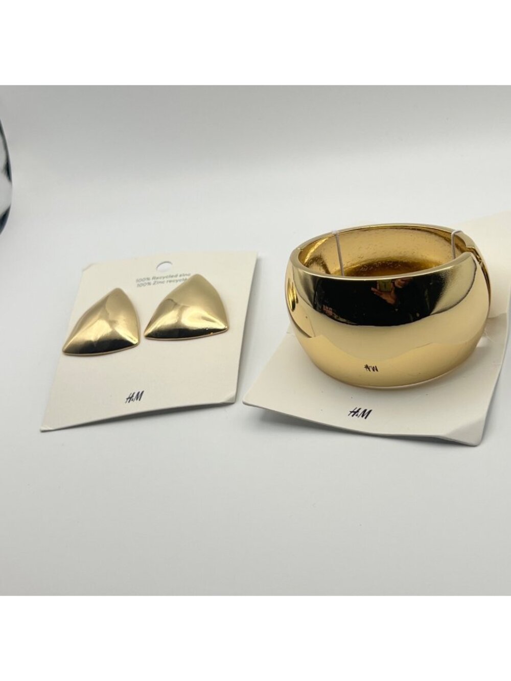 NOS H&M Gold Tone Clamper Bracelet & Earrings Set 100% Recycled Zinc Bold